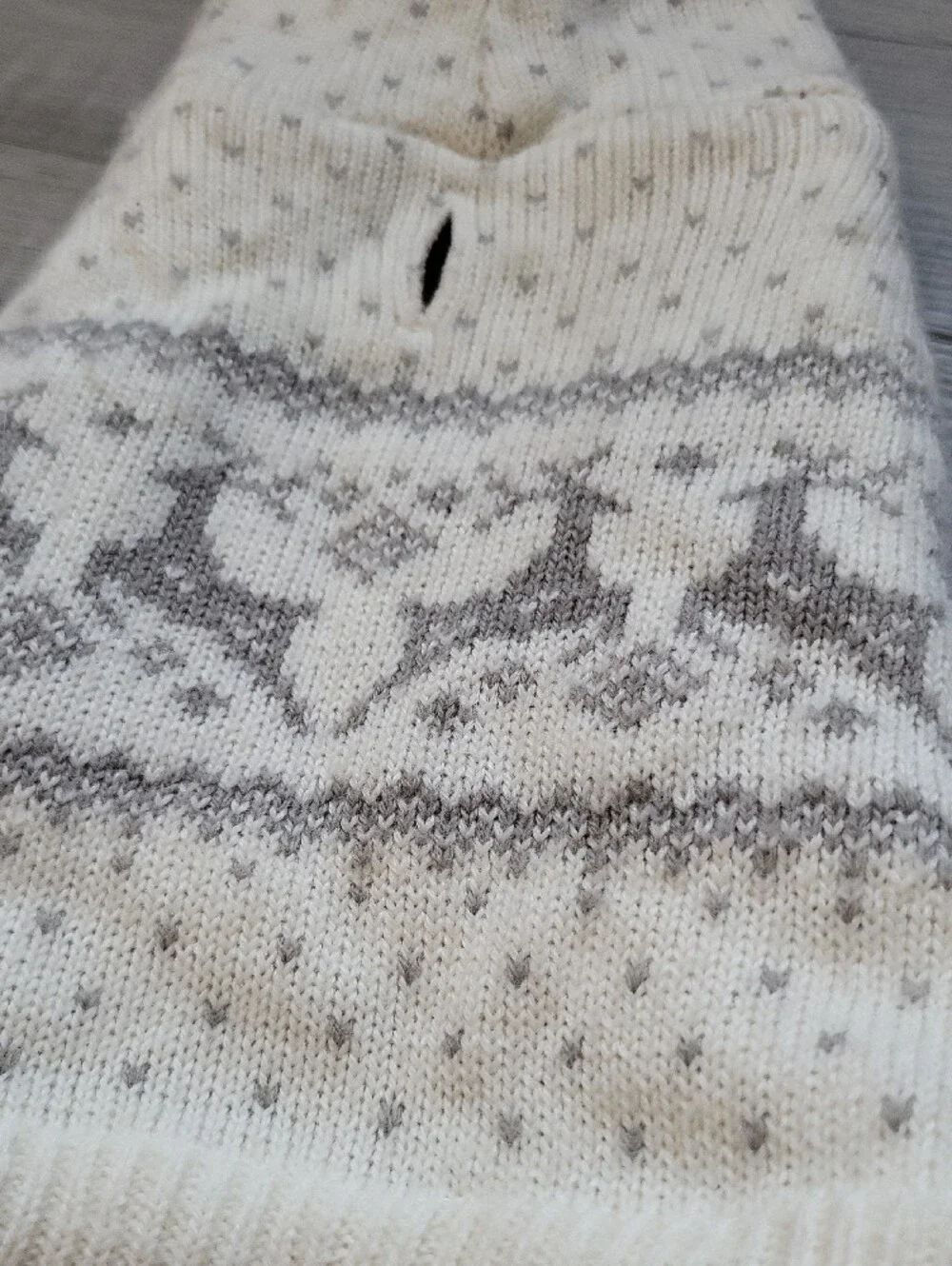 Cream Reindeer Knit Dog Hoodie with Antler Accent